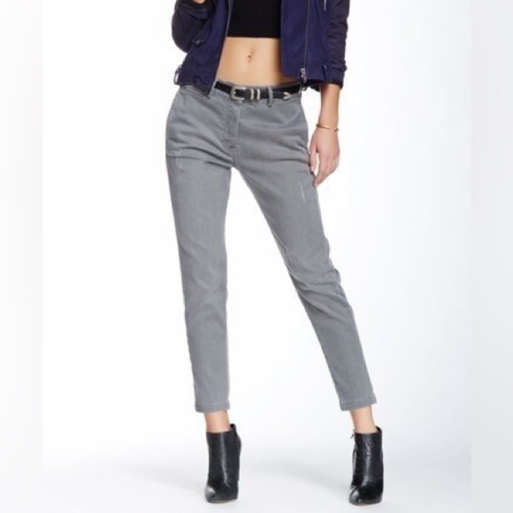 Etienne Marcel Grey Denim Distressed Button- Fly Trousers